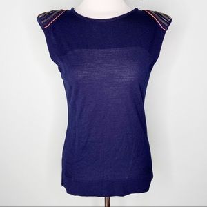 Anthropologie McGinn Navy Blue Sequin Shoulder Top
